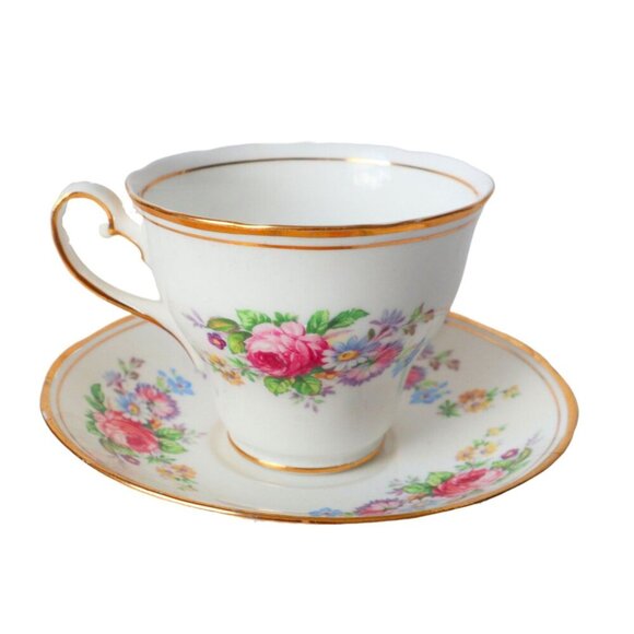 Tea Cup and Saucer Vintage Teacup Salisbury Bone China England Floral Design - Picture 2 of 5